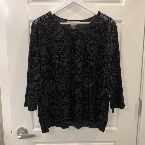 Allison Daley Black Velvet Paisley Top - Picture 2 of 5